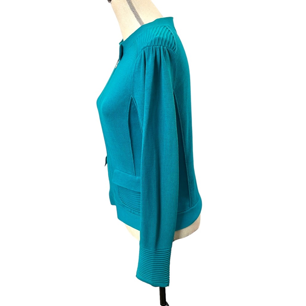 Nanette Lepore Teal Green Cotton Fine Knit Zip Front Cardigan (M) - Picture 7 of 16